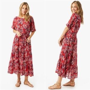 Xirena Red Floral Aubrey Tiered Dress